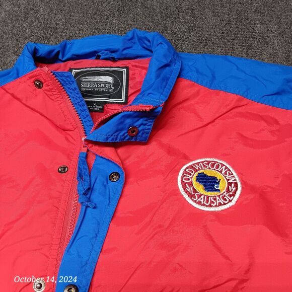 Vintage Old Wisconsin Sausage Windbreaker Jacket Men XL‎ Red Blue Sierra Sport - Picture 2 of 9